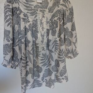 Zac & Rachel Cream and Black Leaf Print Blouse